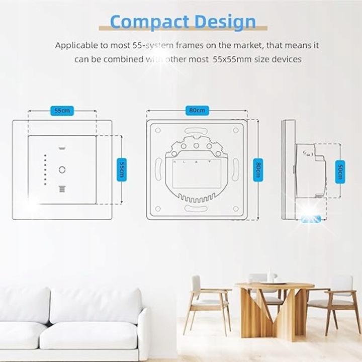 CURRY SMARTER W01 Zigbee okoskapcsoló, hangvezérlés, üvegpanel, 80x80x22mm