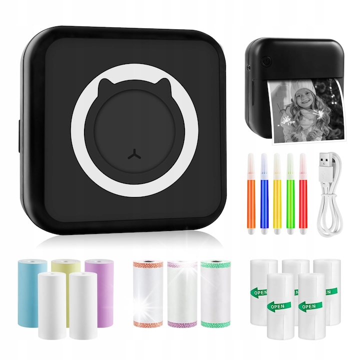 Мини термопринтер Bluetooth, 200 DPI, черно-бял, 57x26 мм, за смартфон