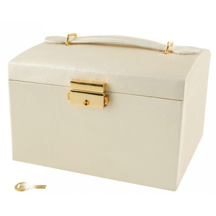 Beautylushh ékszerdoboz, fekete, bézs belső, 3 szintes, 2 fiókos, kulccsal, 17,5x13,8x13,5cm