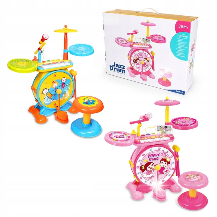 Ramiz 3 az 1-ben ütőhangszer szett billentyűzettel, mikrofonnal, 3 dobbal, 8 billentyűvel, mérete 62x65,5x25cm, 3 évesnél idősebb gyermekeknek