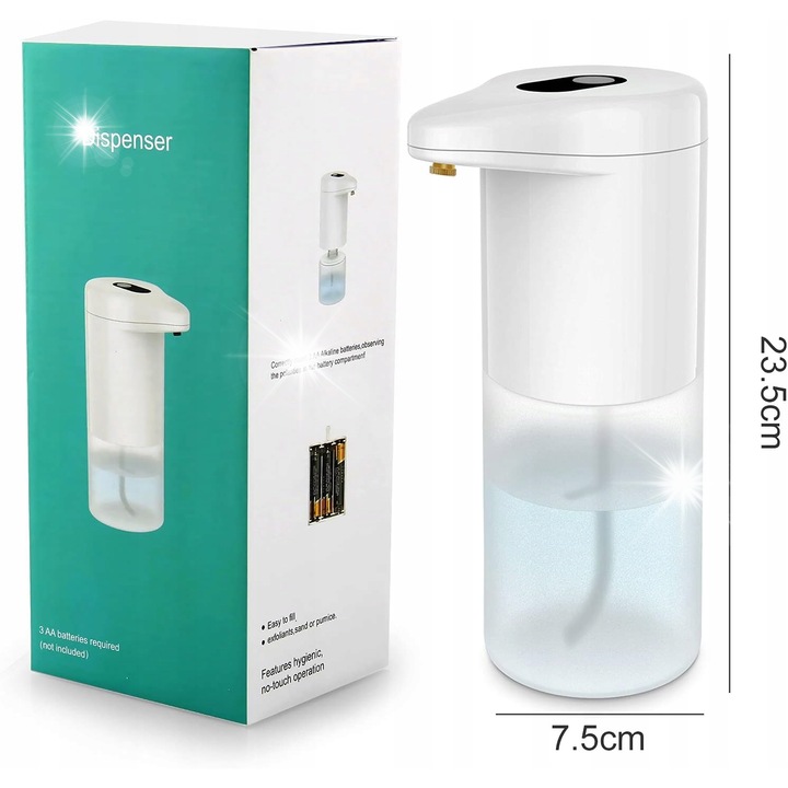 Automatikus fertőtlenítőszer-adagoló, 500 ml, fehér, modern design, vízálló