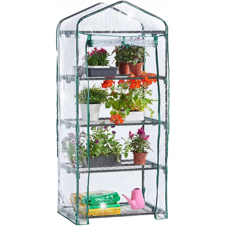 Carruzzo kerti alagút 4 polccal, 69x49x155cm, PVC fólia, zöldségekhez, erkélyre