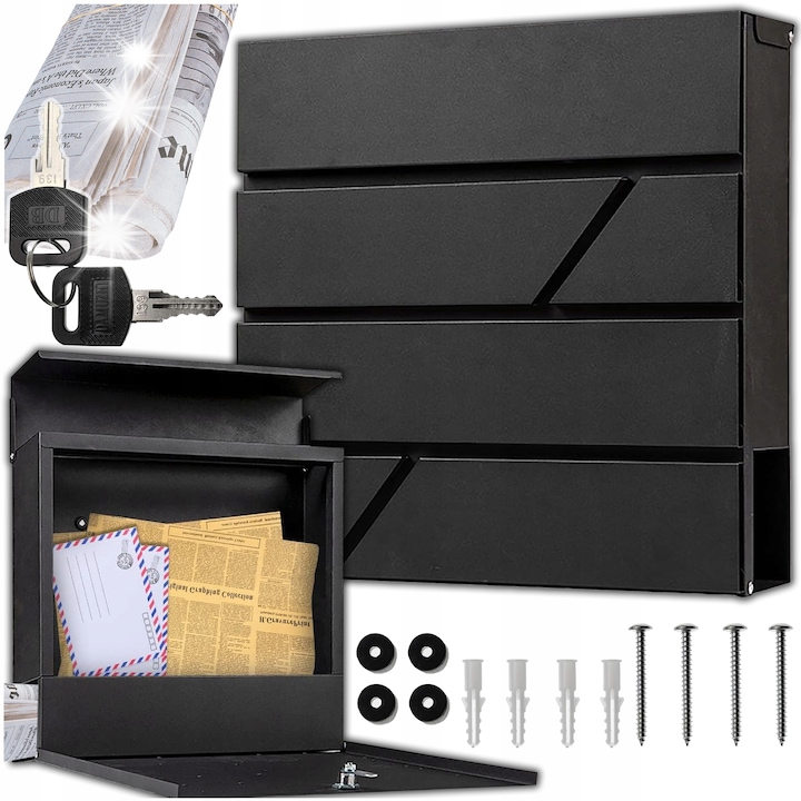 Gotel 2 az 1-ben újságtartó postaláda, horganyzott acél, 37x37x11cm, 2 kulcs