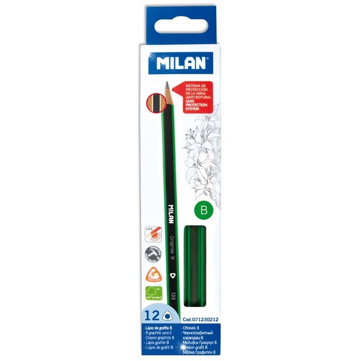 Set 12 creioane B, Milan, grafit 2.4mm