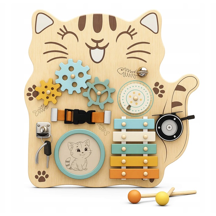 Montessori manipulációs szenzoros tábla, Gotel, oktató, fából, 30x45cm