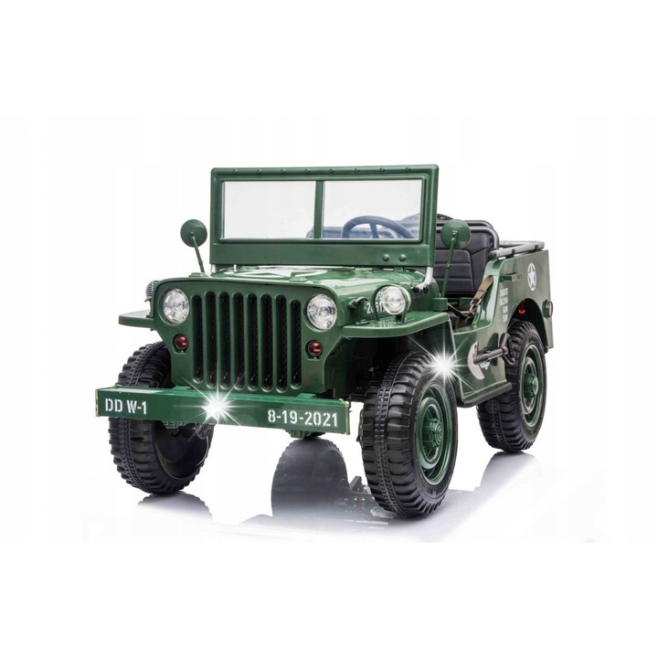 Електрическа кола Ramiz военен джип 4x4, 3 места, зелен, размери 158x80x82см