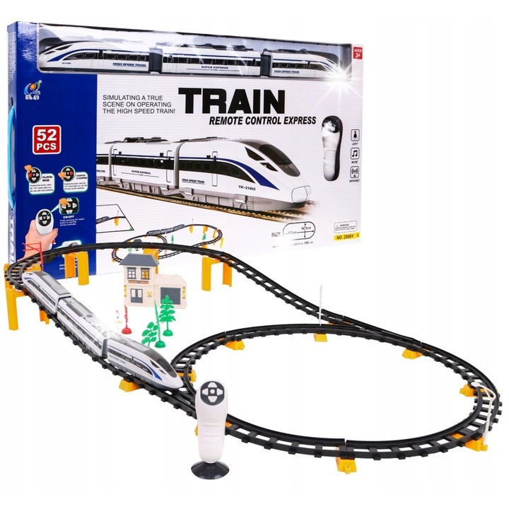 Ramiz játékvonat szett, 52 darabos, 396 cm hosszú, hangokkal és fényekkel, 3 éves kortól