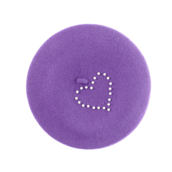 Bereta de dama, din lana, Buticcochet, model cu perle, one size, Mov - BSC838