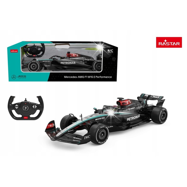Rastar autómodell, Mercedes-AMG F1 W15 E Performance, 1:12, 46,8x17,3x10,3cm, távirányítós szett