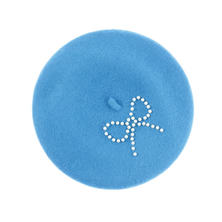 Bereta de dama, din lana, Buticcochet, model cu perle, one size, Albastru - BSC843