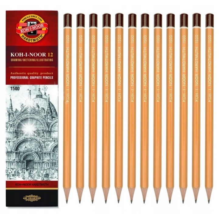 Set creioane grafit B8, Koh-I-Noor, 12 bucati, crem