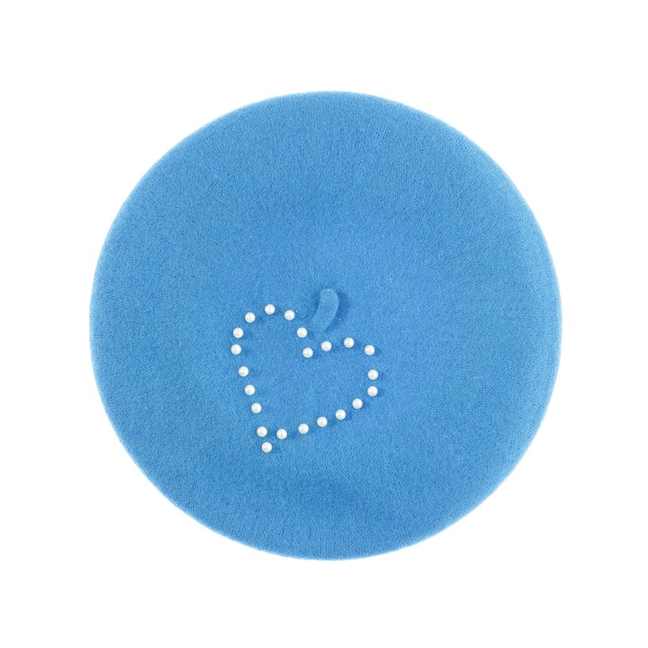 Bereta de dama, din lana, Buticcochet, model cu perle, one size, Albastru - BSC844