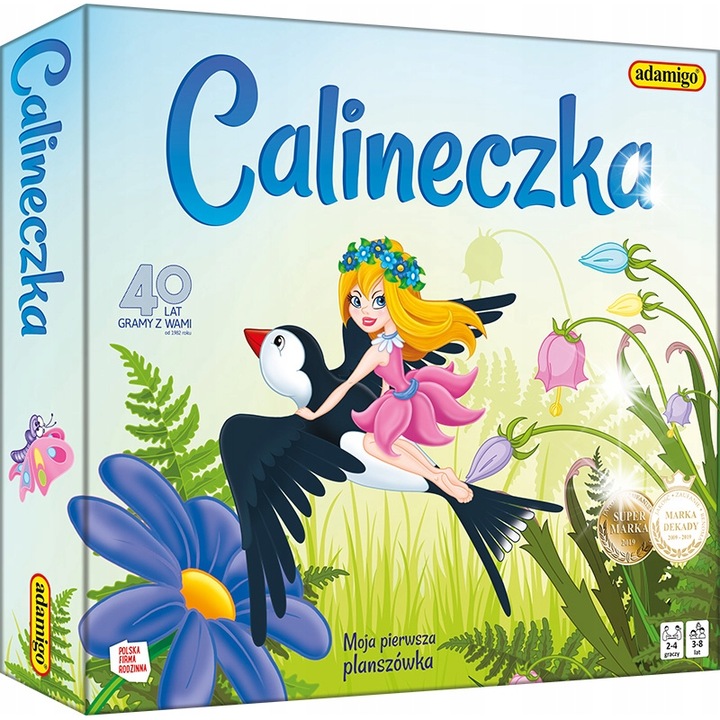 Calineczka társasjáték, 4 bábu, 12 zseton, 3 év, szett