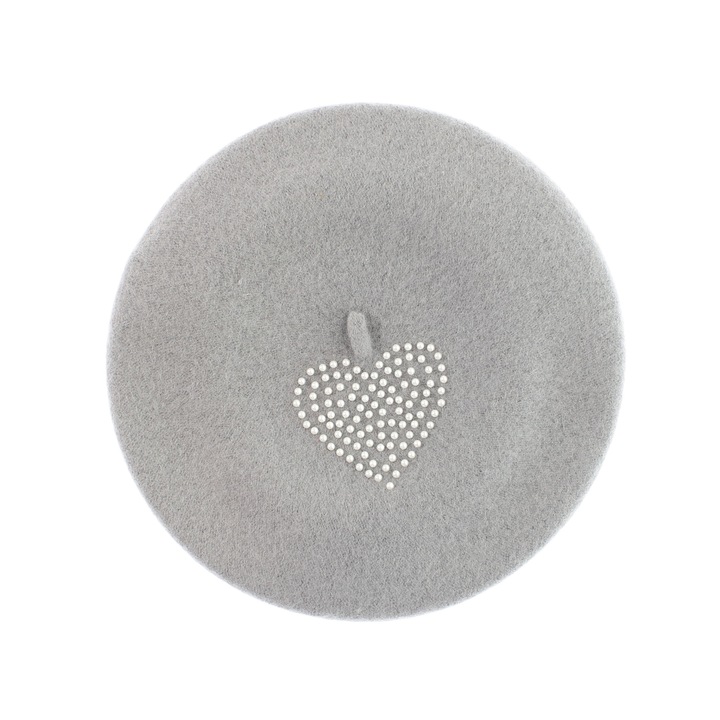 Bereta de dama, din lana, Buticcochet, model cu perle, one size, Gri - BSC848