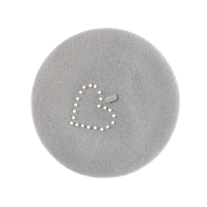 Bereta de dama, din lana, Buticcochet, model cu perle, one size, Gri, One-Size