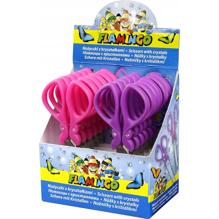 Set foarfece decorative cu cristale, Hasta, 13,5cm, maner in forma de fluture, 12 bucati