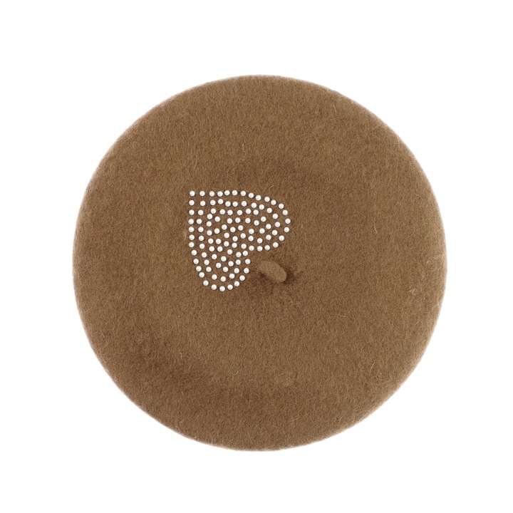 Bereta de dama, din lana, Buticcochet, model cu perle, one size, Maro - BSC851