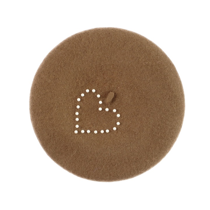 Bereta de dama, din lana, Buticcochet, model cu perle, one size, Maro - BSC853