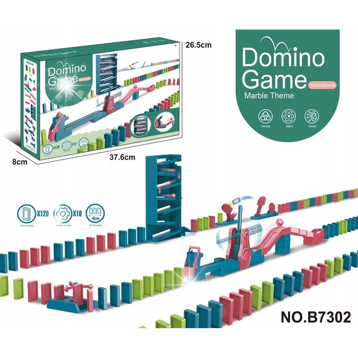 Ramiz Dominó készlet, 130 elem, 120 színes dominó, 6m pálya, 3 éves kortól
