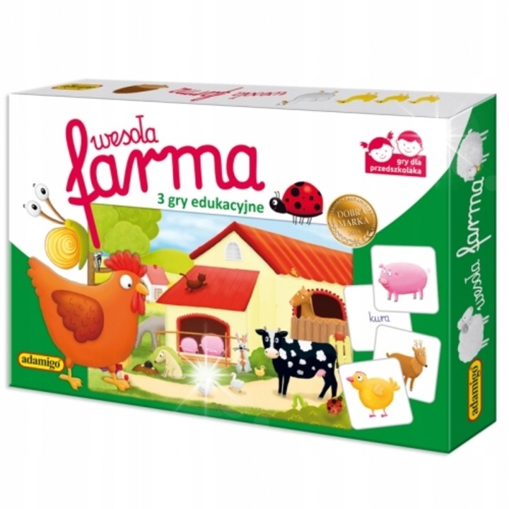 Társasjáték, Wesola Farma, 2-4 játékos, 3 év, 4 táblát és 40 tálcát tartalmazó készlet