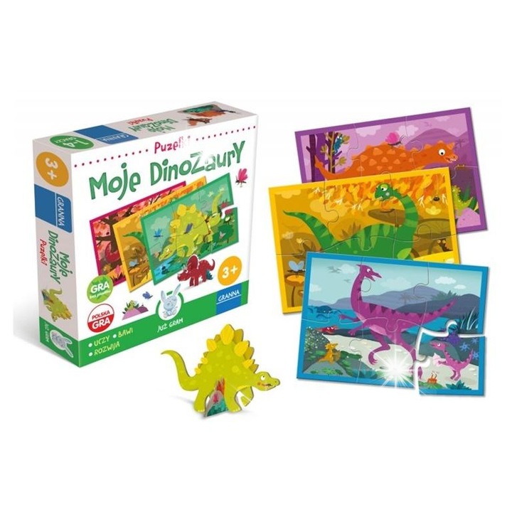 Puzzle oktatókészlet 2x6 elemes dinoszauruszok, 4 éves gyermekeknek