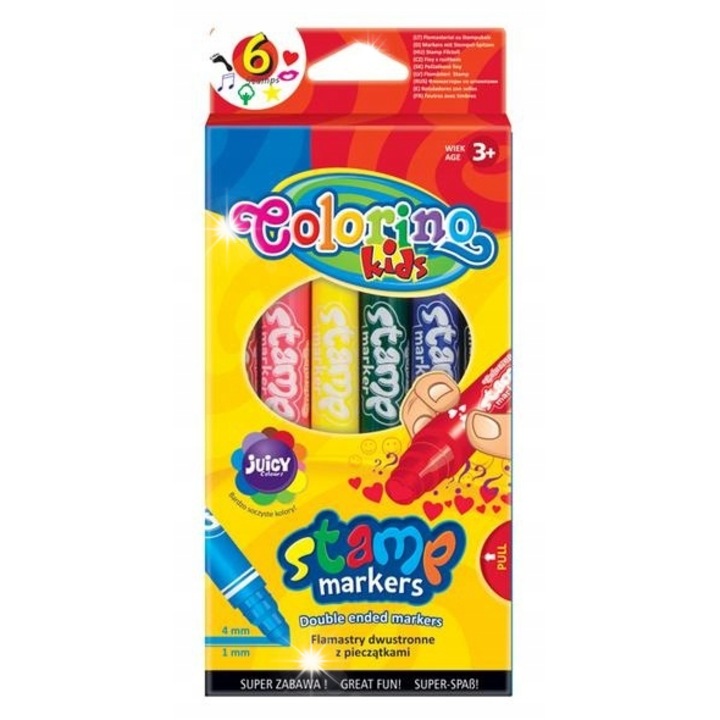 Set de creioane colorate cu stampile, Patio, 6 culori, grosime 1-4mm