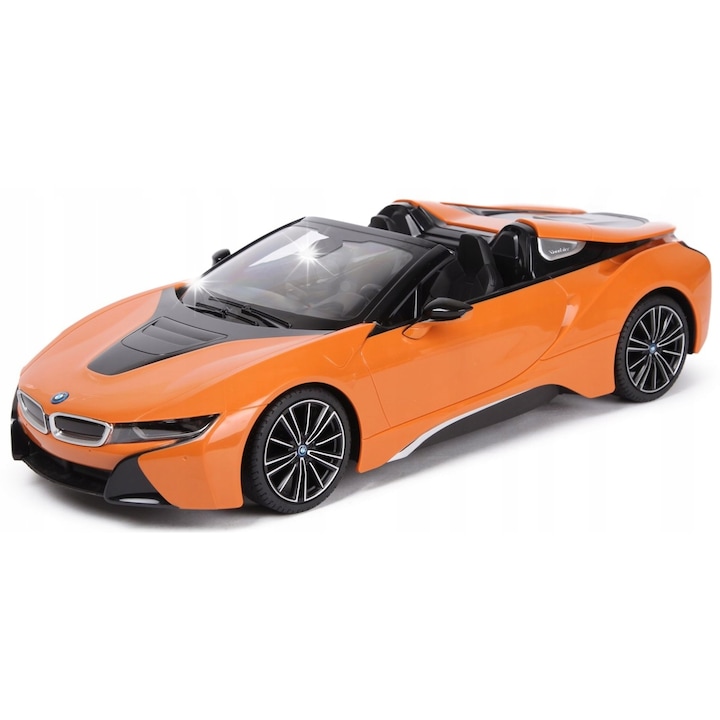 Masinuta Rastar BMW i8 Roadster, 1:12, távirányítós, LED, 39,5x18,5x10cm, pilótával