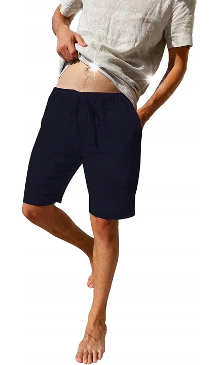 Pantaloni scurti barbati LVCBL, din in, negru, 2XL INTL