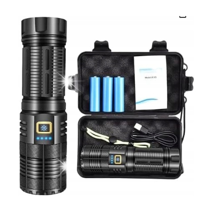 LED taktikai lámpa 100000 LM, USB, többszínű