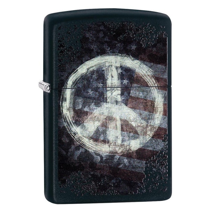 Brichetă Zippo 28864, design Peace Sign pe steagul SUA, neagră mată, fabricată în SUA