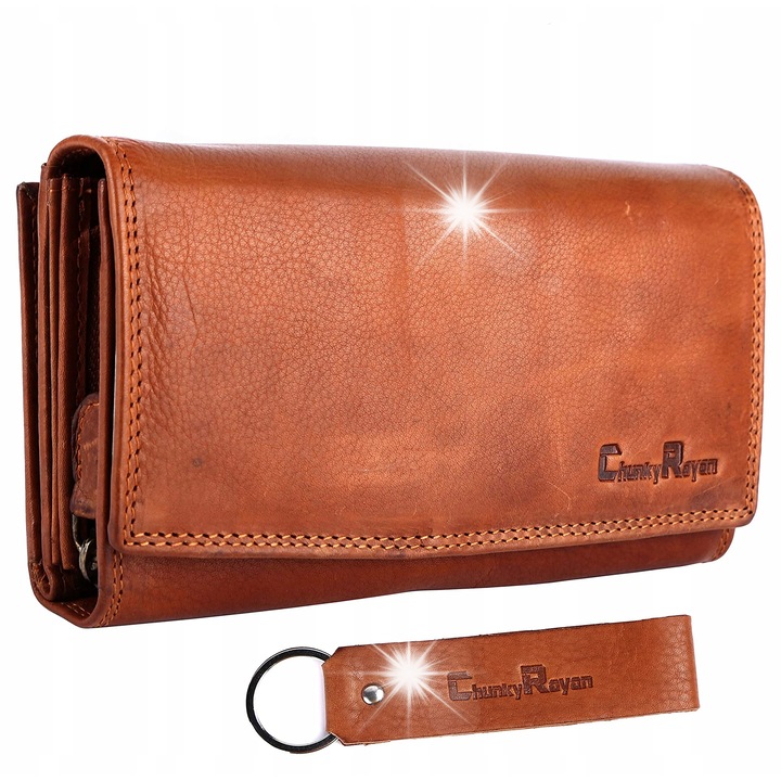Дамско портмоне Chunkyrayan от естествена кожа, размер 14,5x12x4см, с RFID блокировка, кафяво