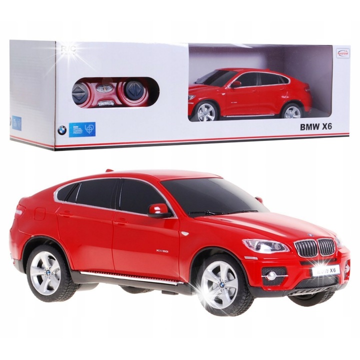 Количка с дистанционно управление BMW X6 1:24, RASTAR, управление във всички посоки, размери 21x9x7см, пълен комплект