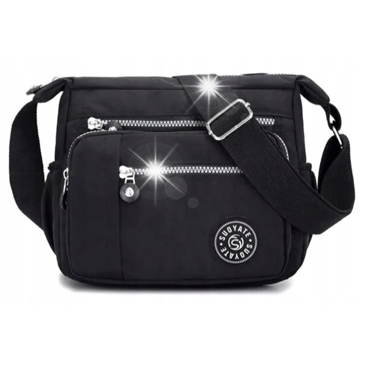 Válltáska, fekete, többfunkciós, kompakt méretek