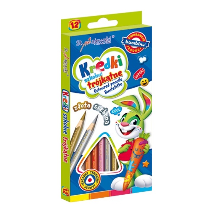 Set creioane colorate St. Majewski, 12 culori, 18 cm, include creion auriu si argintiu