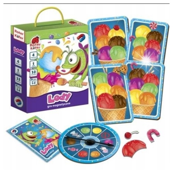 Színes mágneses puzzle, játékszett, 32 mágnes, 4 alap, 1 szerencsekerék