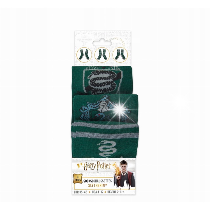 Sosete Harry Potter Slytherin, set 3 perechi, 37-45, multicolor