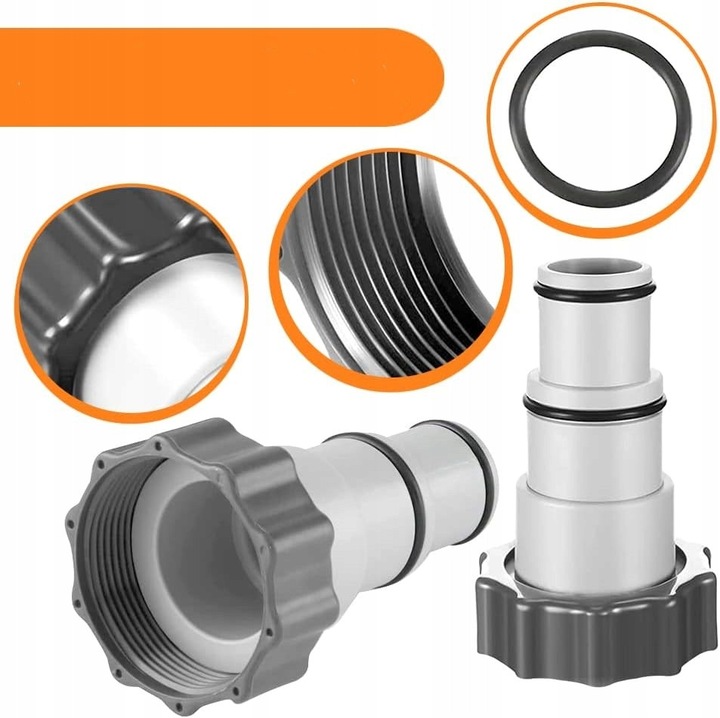 Set adaptor pentru furtun de piscina 32x38mm, 4 adaptoare, 4 cleme, 2 garnituri, 1 banda, 1 surubelnita