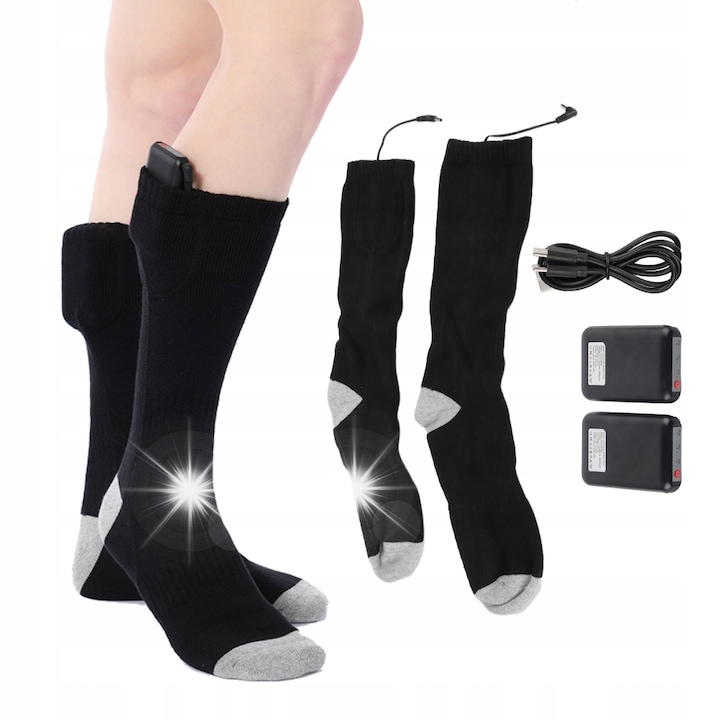 Електрически термични чорапи, черни, 40-50°C, комплект с USB кабел