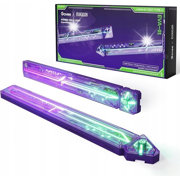 Set extensie Govee Gaming Wall Light EVA-01, design futurist, control prin aplicatie, 2 sectiuni LED