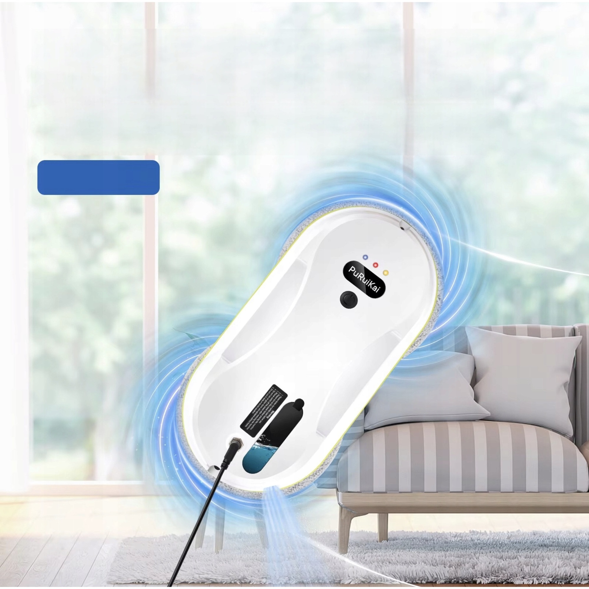 Robot de curățat geamuri, PuRuikai, cu telecomandă, servetele din microfibra, sistem de siguranță, set complet