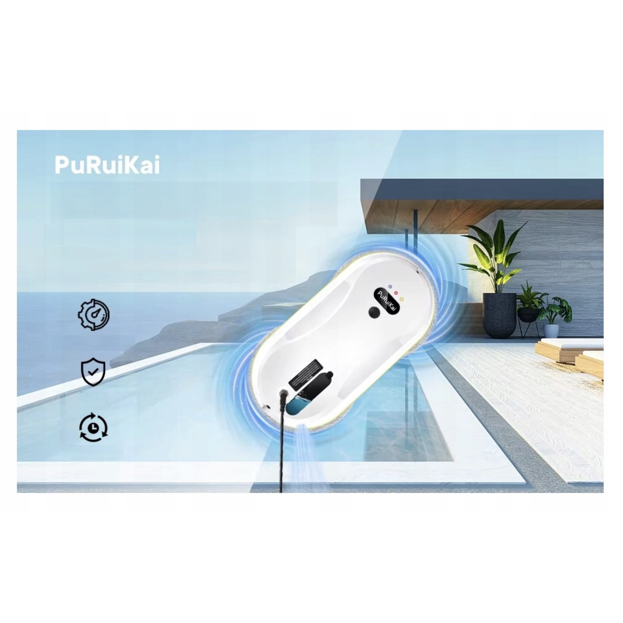 Robot de curățat geamuri, PuRuikai, cu telecomandă, servetele din microfibra, sistem de siguranță, set complet