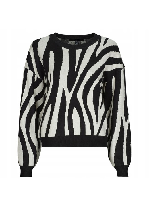 Pulover dama, Vero Moda, Viscoza/Poliester, Alb/Negru, 2XL INTL