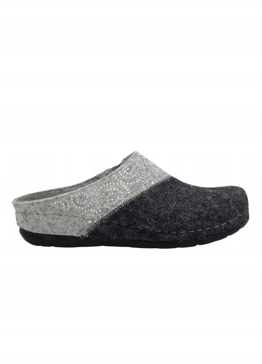 Дамски чехли, Rohde, сиви със сребристи елементи, филц, неплъзгаща се подметка, 36 EU