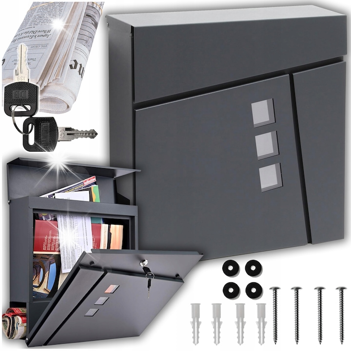 Levélszekrény Gotel, modern, antracit, 2 kulcs, 37x37x10,5cm