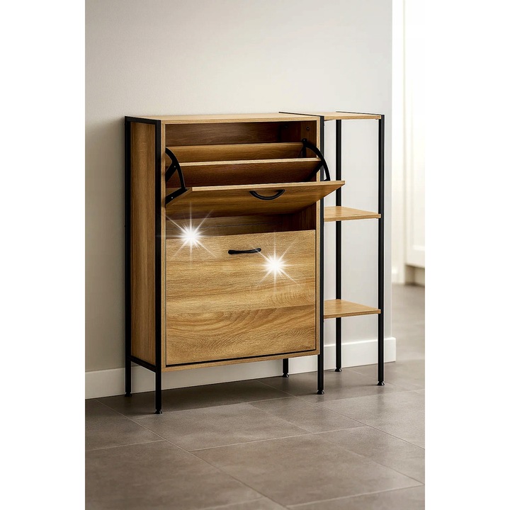 Gotel cipősszekrény, nyitott, 88x87x34 cm, 2 rekeszes, antikolt, fém