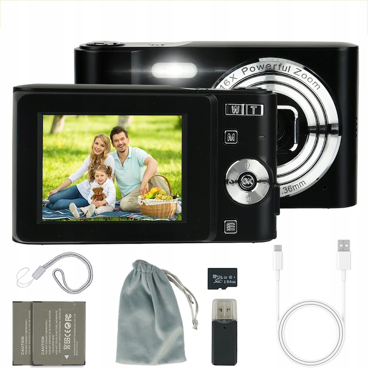 Camera foto, Pearl White 4800W pixeli, autofocus AF, calitate 4K Ultra HD, zoom 16x, mini si compacta, autonomie eficienta, transfer rapid prin adaptor OTG