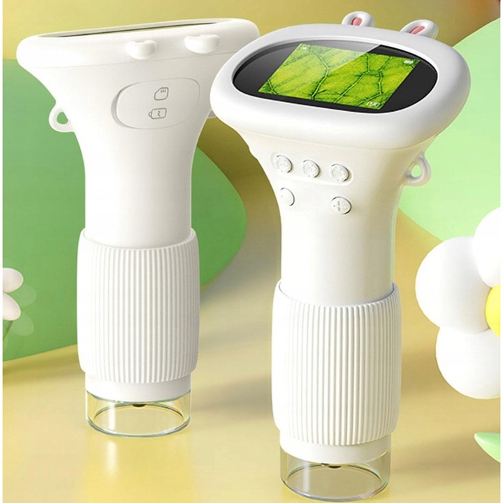 Цифров микроскоп AMT с LED, HD екран 2MP, увеличение 1000x, бял