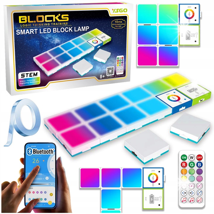 LED Lámpaszett, Gotel, Fali Dekoráció, Többszínű, Távirányítóval és Applikációval Vezérelhető, 11 Modul x 2 Modul, USB-C