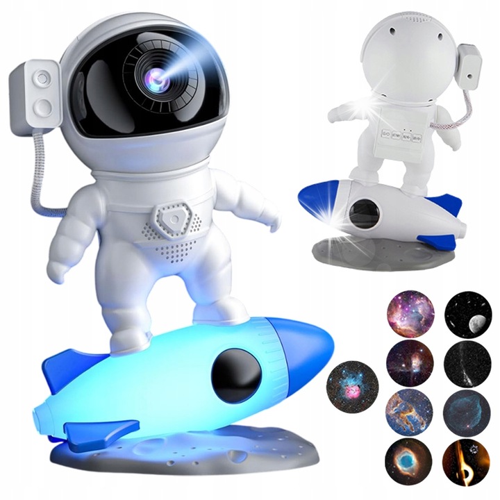 Детски проектор, форма на астронавт, 13 диска с 4K изображения, 9 цвята, таймер 1-2 часа
