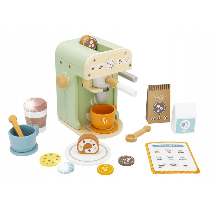 Gotel – Gyermek kávézó készlet, fából, barista kiegészítőkkel, többszínű